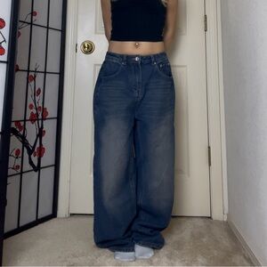 MUSINSA - Lemain Second | Denim Blue Washed Wide-Leg Jeans Pants